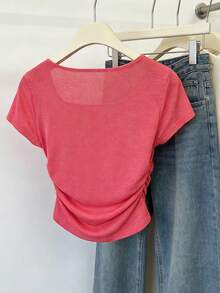 Resyla 219# Camiseta de mujer de manga corta con ajuste slim, tejido de bambú de 140 costillas, color #29 - Rosado Sandía - Ver 2