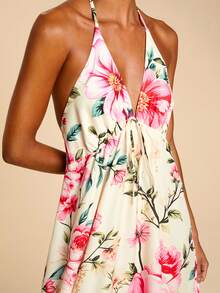 Travachic 女士深V领露背系带碎花休闲度假长裙 - 彩色 - 查看 1