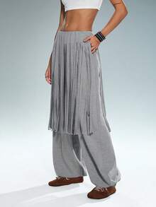 TRNVIE Pantalones de chándal con diseño de flecos versátil para mujer, otoño/invierno - Gris - Ver 3