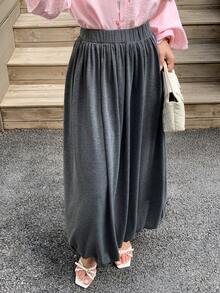 Solavon Solid Color Pleated Ruffle Hem Casual Versatile Women Skirt  Casual Skirt - Grey - View 6