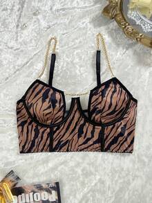 Bare Chapter Classic Sexy Zebra Print With Metal Chain Backless Bra For Women - Multicolor - View 6