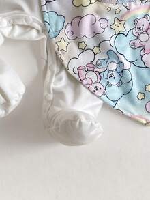 3pcs/Set Newborn Baby Cute Cartoon Bear, Star, Moon, Cloud Print Long Sleeve Romper, Bib, Hat, Infant Jumpsuit Outfit - White - View 6