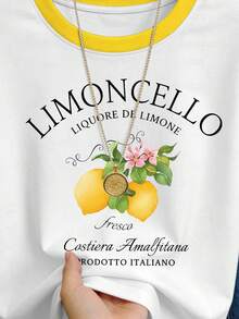 DrmWander Women's Lemon Print Round Neck Tee, Casual Short Sleeve Crew Neck T-Shirt For Daily Wear, Ladies Clothes For All Seasons, Top - Multicolor - View 3