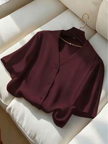 Franclia Elegant Casual Daily Fashion Front Button Short Sleeve Shirt