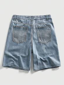 ROMWE MEN Men's Summer Casual Fashion Street Cross & Letter Digital Print Denim Shorts - Blue - View 5