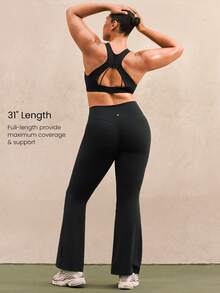 GLOWMODE 31" Plus Size FeatherFit™-Sculpt Peakbum Full Flare Sweat-Wicking Compressive Invisible Butt Lifting Leggings Medium Impact Workout Running Training Gym Daily Active Wear - Black - View 4