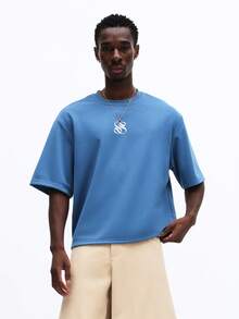 SUMWON 芝加哥之翼标志超大短袖T恤 街头风 复古灵感 都市时尚 个性休闲 - 藍色 - 查看 4