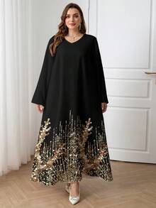 Al Najma Plus Size Casual Minimalist V-Neck Arabic Style Dress Plus Long Dress Dress Modest - Multicolor - View 1