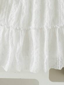 SHEIN Vintaside Kids Girls' Elegant Princess Ruffled Collar Puff Sleeve Jacquard Embroidered Double-Layer Ruffled Hem Loose Princess Dress, Suitable For Vacation, Travel, Party, Gift, Spring/Autumn Girls White Dress Young Girl Elegant Dress - White - View 7