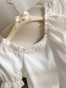 Elladie kids 2pcs Tween Girls Boat Neck Ruffle Hem Casual Fashion Short Sleeve Top + Ruffle Hem Casual Fashion Pants - White - View 4