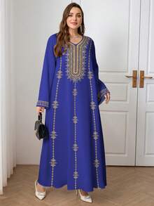 Al Najma Vestido casual de talla grande con estampado retro de estilo árabe - Multicolor - Ver 5