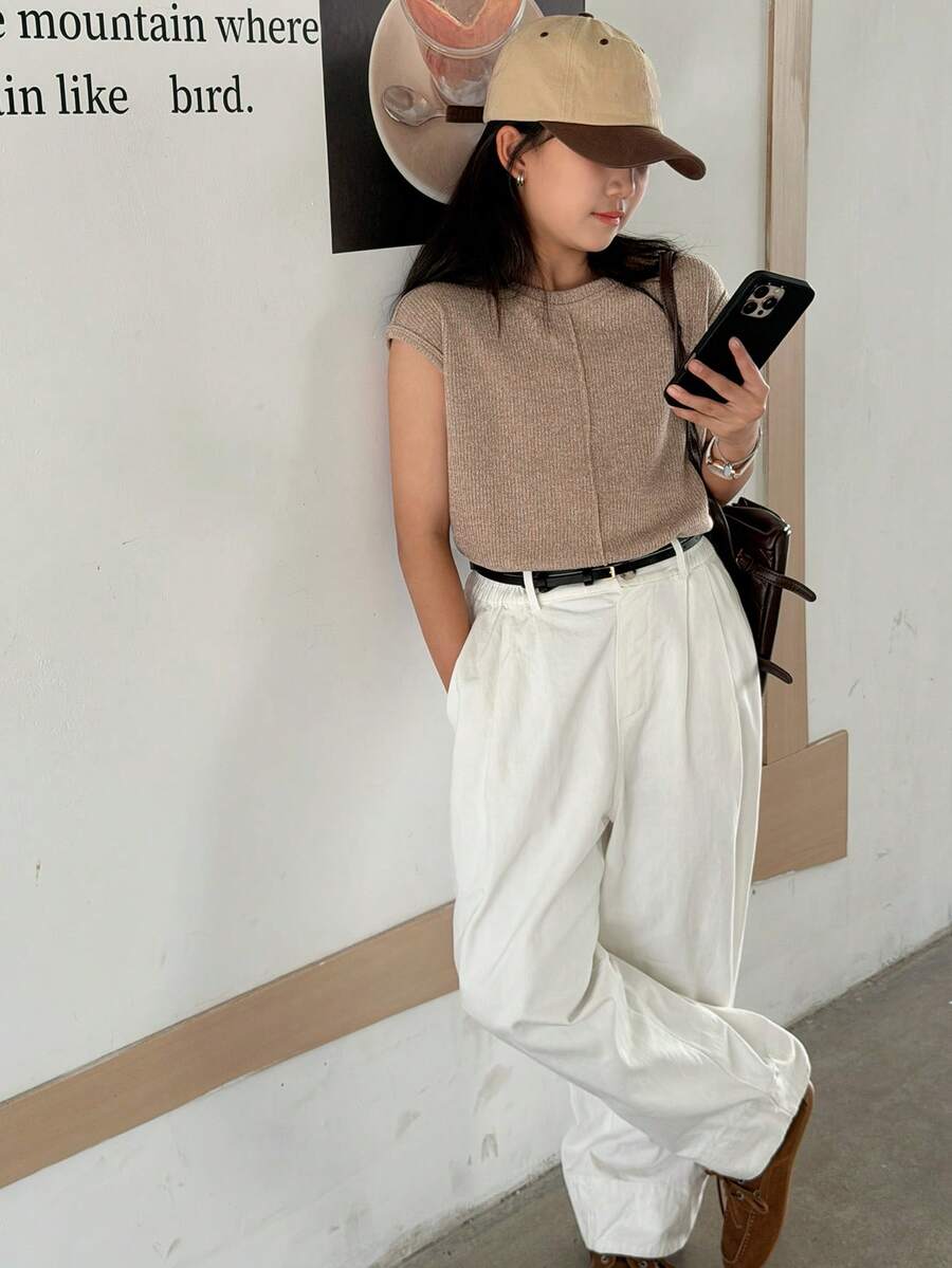 DAZY 女童休闲圆领针织T恤 - 卡其色 - 查看 1