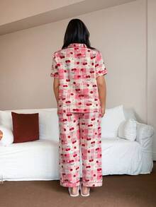 Dream Adore Plus Size Women Cherry Plaid Print Short Sleeve Pajama Set - متعدد الألوان - مشاهدة 3