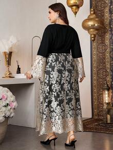 Modelyn Robe à manches longues brodée pour femmes grandes tailles, convenant pour le port quotidien et les rassemblements au printemps et à l'automne - Multicolore - Voir 2