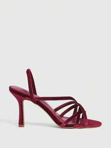 CUCCOO SZL 女士时尚酒红色交叉绑带露跟高跟凉鞋 - 酒紅色 - 查看 2