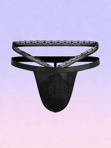 FeverCity Men's Contrast Lace Hollow Out Sexy Briefs - Black - View 1