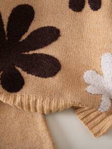 SHEIN Young Girl Floral Pattern Crew Neck Long Sleeve Sweater And Pants Set Girls Sweater Sets Winter Young Girls Sets Girls Spring And Autumn Suit Girl Clothes Autumn And Winter Clothes Girl S Spring And Autumn Suit - Camel - View 7