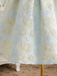 Vestido formal corto y ajustado con lazo azul elegante de jacquard para niñas, adecuado para fiestas de noche, Navidad, Halloween, bodas, bailes de graduación, vacaciones y temporada de graduación - Azul - Ver 7