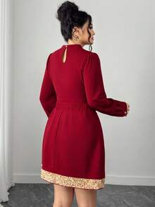 Elenzga Große Größen 2 Stücke Set mit elegantem, vielseitigem Knopfdekor-Top & Bindetaille-Rock, romantische Elemente, geeignet für den Valentinstag - Rot - Übersicht 2