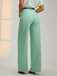 SHEIN Cottnline Damen Weite Bein Eleganter Stil Knopfdetail Regular Fit Grüne Hose - Grün - Übersicht 6