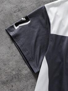 Vacaura 两件套休闲街头风撞色设计T恤短裤套装，适合青少年男孩，简约时尚，适合日常、通勤、休闲穿着。 - 深灰色 - 查看 5