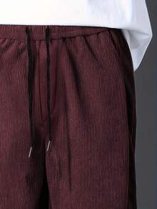 Manfinity Roghcode Pantalones anchos casuales de hombre con estampado de letras, versátiles, para otoño e invierno, de pana - Burdeos - Ver 4