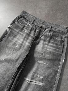 ROMWE MEN Anime Men's Casual Jeans With Skull And Letter Print Pockets - Black - View 5