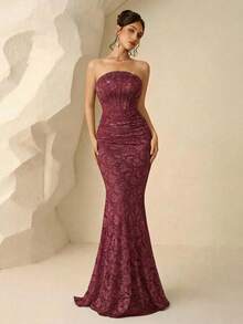 Coutiva Đầm dạ hội sang trọng, váy dạ hội cao cấp, kiểu dáng thanh lịch và tinh tế dành cho phái nữ. - Màu Đỏ Sâu - Xem 3