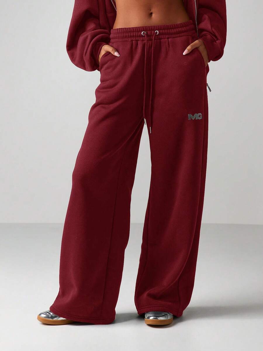 MISSGUIDED Wide Leg Drawstring Joggers With Elastic Waistband And Side Pockets For Casual Comfort - Burgundy - View 1