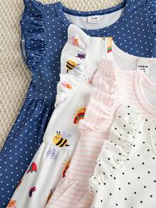 Souflis Souflis Conjunto de 4 piezas de vestido de verano con estampado floral, mangas cortas y volantes para bebés y niñas pequeñas - Multicolor - Ver 7