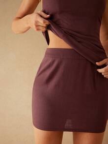 Silquee Women's Linen Tube Top And Skirt 2 Pieces Set - Coffee Brown - View 5