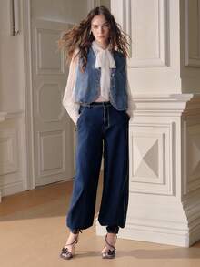 Anewsta Savoree 女士时尚牛仔哈伦裤，秋季款 - 藍色 - 查看 7