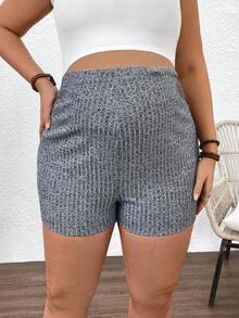 SHEIN Plus Size Maternity Solid Color Ribbed Knit Shorts Maternity Shorts Biker Shorts - Grey - View 4
