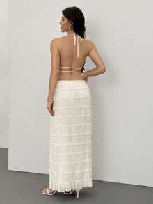 SHEIN Tall 女士度假户外浪漫露背低腰吊带裙套装 - 米色 - 查看 2