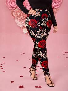 Reflora Quần legging dệt kim co giãn in họa tiết hoa hồng dành cho nữ cỡ lớn, thanh lịch và đa năng, phù hợp cho mọi mùa, tiệc năm mới, đêm giao thừa, ngày lễ tình nhân, sinh nhật, kỳ nghỉ xuân. - Nhiều màu - Xem 1