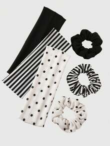 ROMWE Anime 6 piezas Nuevo conjunto de diademas y bandas para el cabello a rayas en blanco y negro con lunares, combinación básica simple, accesorios para el cabello adecuados para el uso diario y deportes de ocio de las mujeres - Multicolor - Ver 1