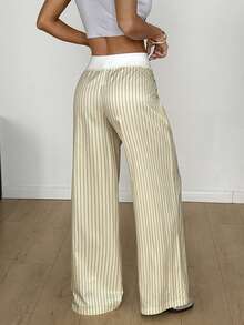 Flirla 女士条纹拼接撞色裤 - 黃色 - 查看 2