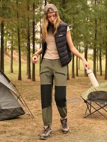 In My Nature Women's Contrast Color Pocket Drawstring Casual Outdoor Pants - Army Green - View 4