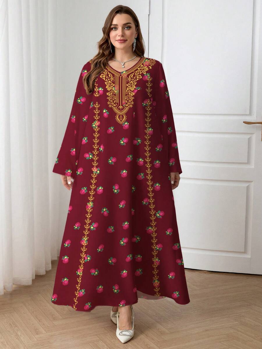 Al Najma 大码休闲印花宽松阿拉伯风格连衣裙泳装 - 彩色 - 查看 1