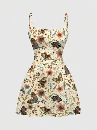 Fairycore Dark Autumn/Winter Leaf, Gothic Sun, Moon, Star, Butterfly, Floral & Star Print Mini Dress For Women