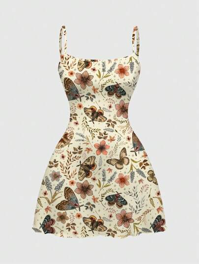 Fairycore Abito mini da donna con stampe di foglie autunnali/invernali scure, sole gotico, luna, stelle, farfalle, fiori e stelle