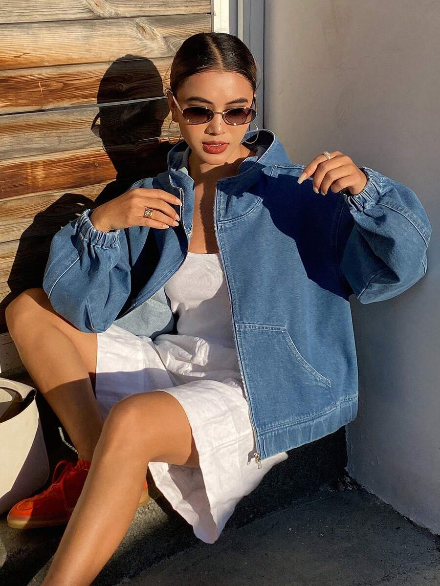 DAZY 女士宽松休闲做旧牛仔夹克外套，春夏款