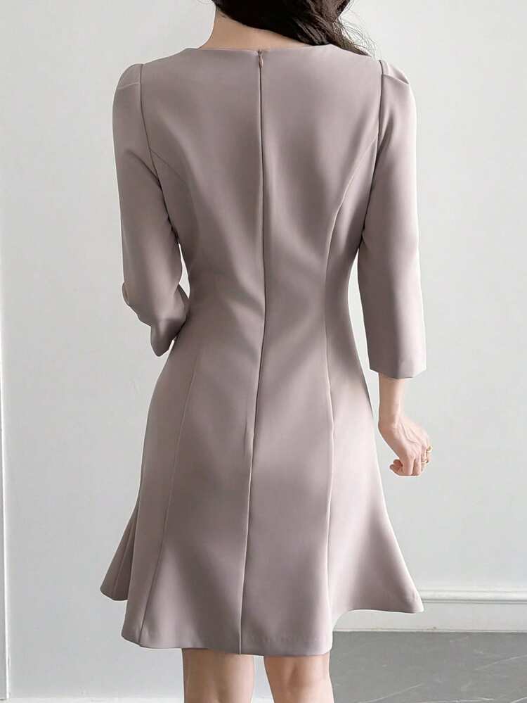 Elegant Square Neck Slimming Mid-Length Dress For Women Summer Sundress Cocktail Dress