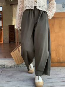 FRIFUL Women's Solid Color Side Pocket Straight Leg Casual Loose Fit Pants, Versatile For Autumn/Winter - Green - View 8