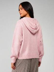 MISSGUIDED Knitted Zip Through Varsity Hoodie With Letter M Logo Applique Casual Winter Sweater For Women - Pink - View 2