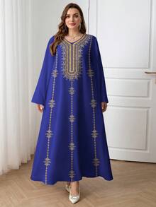 Al Najma Vestido casual de talla grande con estampado retro de estilo árabe - Multicolor - Ver 1