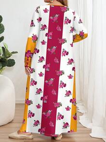 EMERY ROSE Floral Print Plus Size Long Sleeve Round Neck Dress, Suitable For Parties Carnival,Flower/Summer/Spring/Vacation - Multicolor - View 2