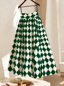 GlowEve CURVE 大码优雅刺绣提花半身裙 - 墨綠色 - 查看 1