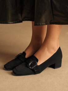 Sleekvia Women's Buckle Design Fashionable High Heels, Versatile For Daily Wear - Black - View 2