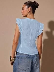 SHEIN BAE Black Lace Sleeveless V-Neck Minimalist Top, Black Lace Tank Top - Baby Blue - View 2